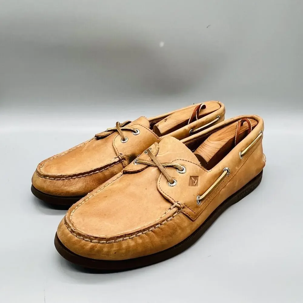 Sperry Shoes Mens 11 Brown Leather Top Sider 2 Eye Boat Moc Toe Casual Comfort